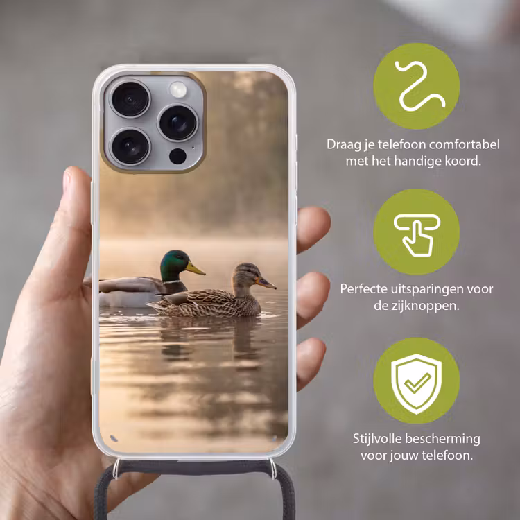 Eenden - Water - Mist - Natuur Hoesje iPhone 16 Pro Max met koord klein -sfeer2_NL