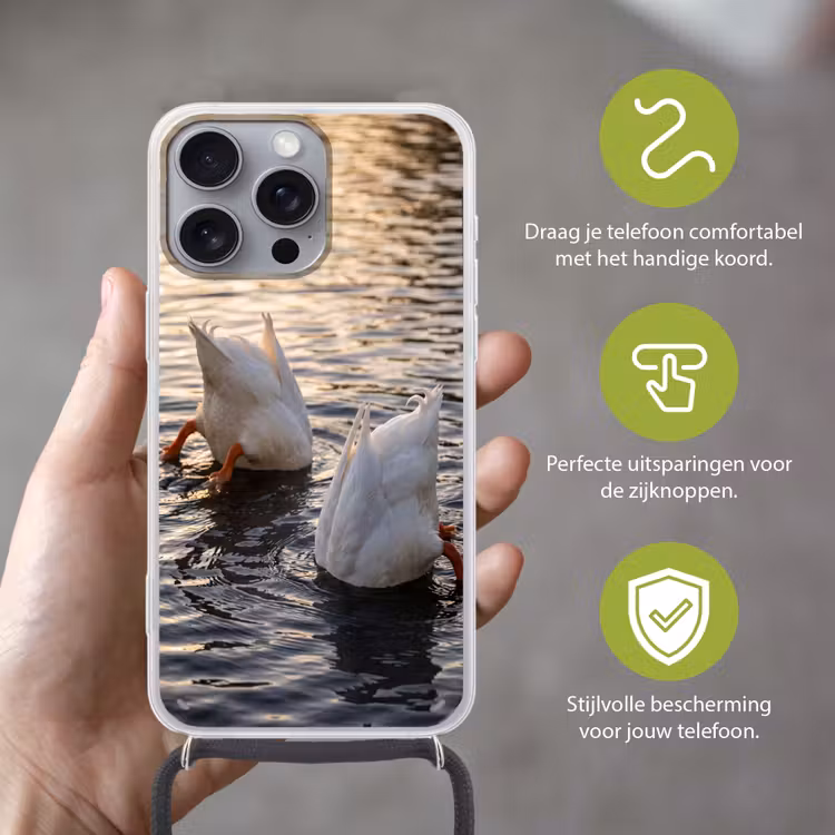 Eenden - Water - Natuur Hoesje iPhone 16 Pro Max met koord klein -sfeer2_NL