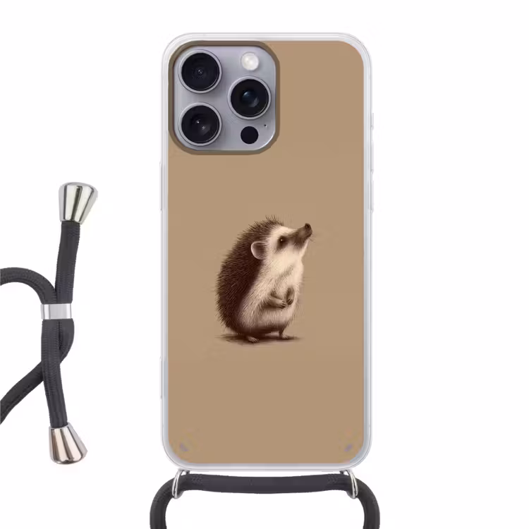 Egel - Snuitje - Bruin - Stekels Hoesje iPhone 16 Pro Max met koord klein -3d