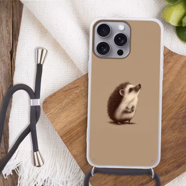 Egel - Snuitje - Bruin - Stekels Hoesje iPhone 16 Pro Max met koord klein -sfeer4
