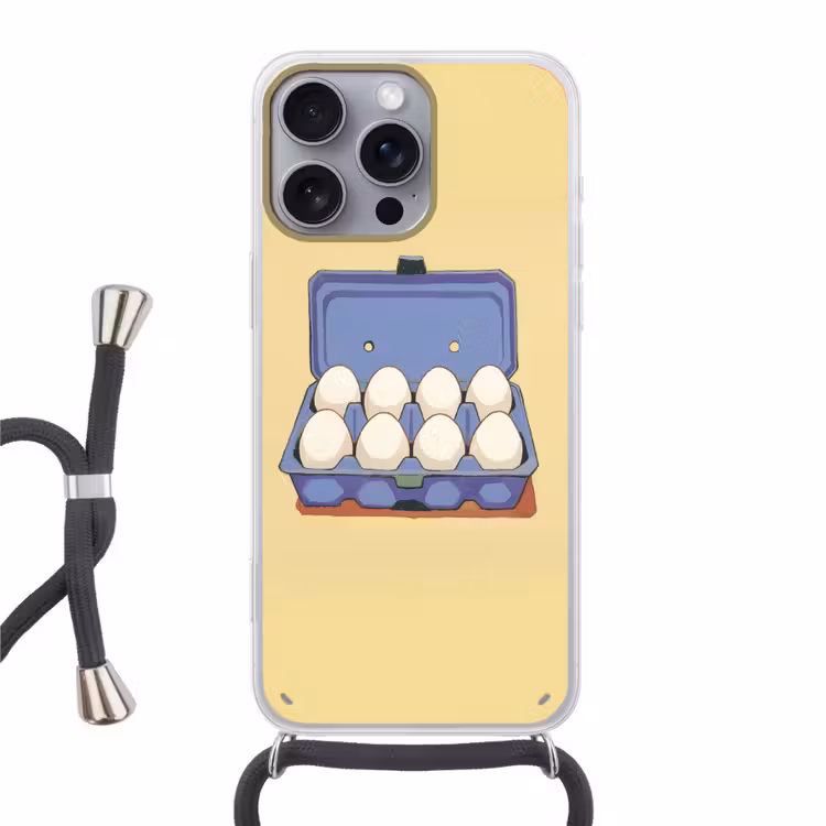 Eieren - Doos - Minimalistisch - Blauw Hoesje iPhone 16 Pro Max met koord klein -3d