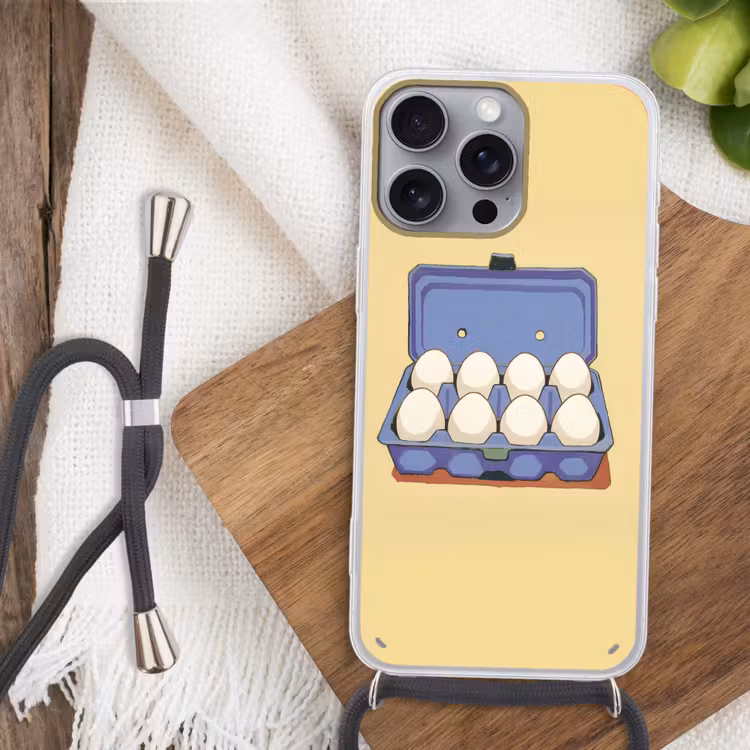 Eieren - Doos - Minimalistisch - Blauw Hoesje iPhone 16 Pro Max met koord klein -sfeer4