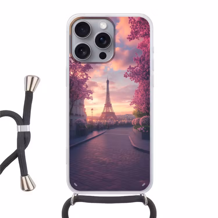 Eiffeltoren - Parijs - Roze Hoesje iPhone 16 Pro Max met koord klein -3d