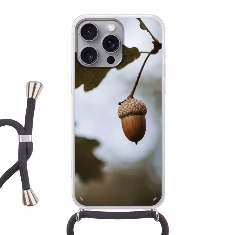 Eikel - Eikenblad - Bos - Herfst - Natuur Hoesje iPhone 16 Pro Max met koord klein -3d