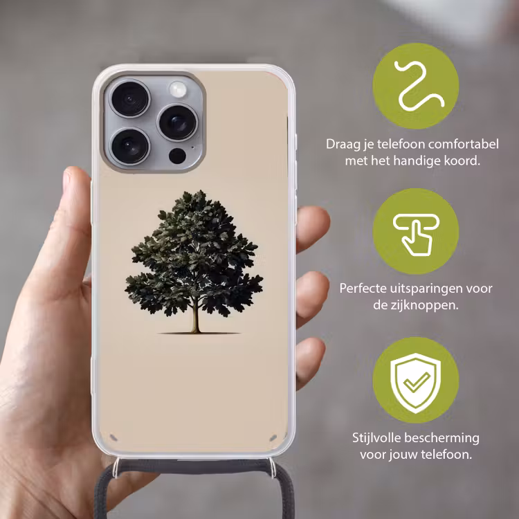 Eikenboom - Schaduw - Egaal Hoesje iPhone 16 Pro Max met koord klein -sfeer2_NL