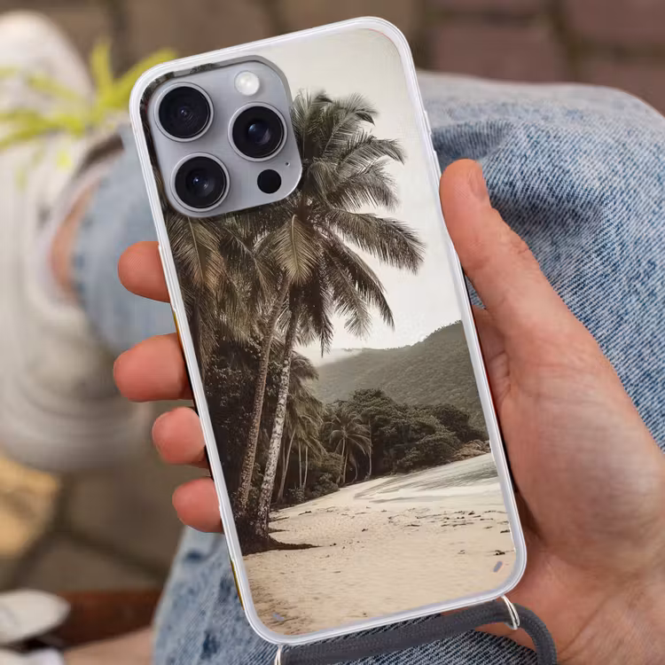 Eiland - Palmboom - Zee Hoesje iPhone 16 Pro Max met koord klein -sfeer3