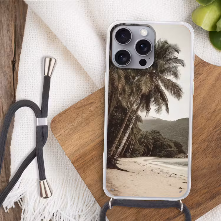 Eiland - Palmboom - Zee Hoesje iPhone 16 Pro Max met koord klein -sfeer4
