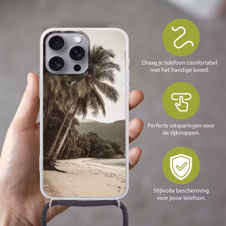 Eiland - Palmboom - Zee Hoesje iPhone 16 Pro Max met koord klein -sfeer2_NL