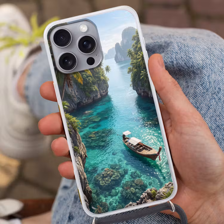 Eiland - Tropisch - Water - Palmbomen - Natuur Hoesje iPhone 16 Pro Max met koord klein -sfeer3