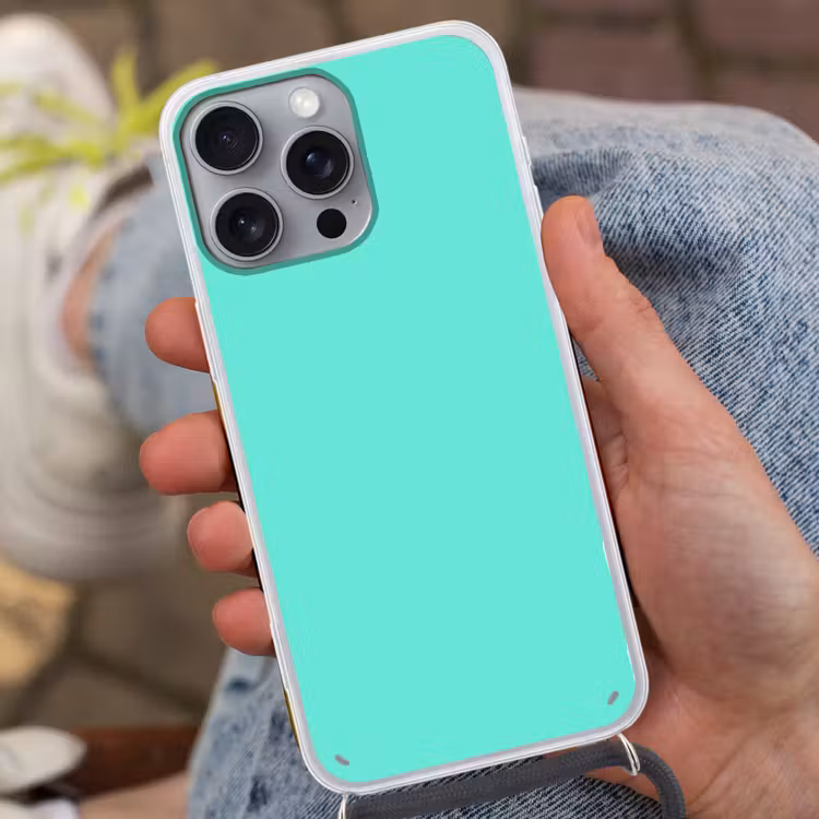 Electric - Cyan - Turkoois Hoesje iPhone 16 Pro Max met koord klein 804 -sfeer3