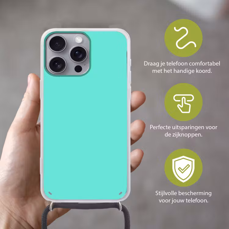Electric - Cyan - Turkoois Hoesje iPhone 16 Pro Max met koord klein 804 -sfeer2_NL