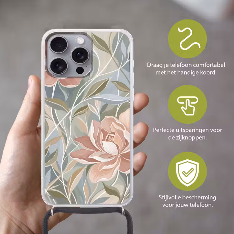 Elegant - Romantiek - Roze Hoesje iPhone 16 Pro Max met koord klein -sfeer2_NL