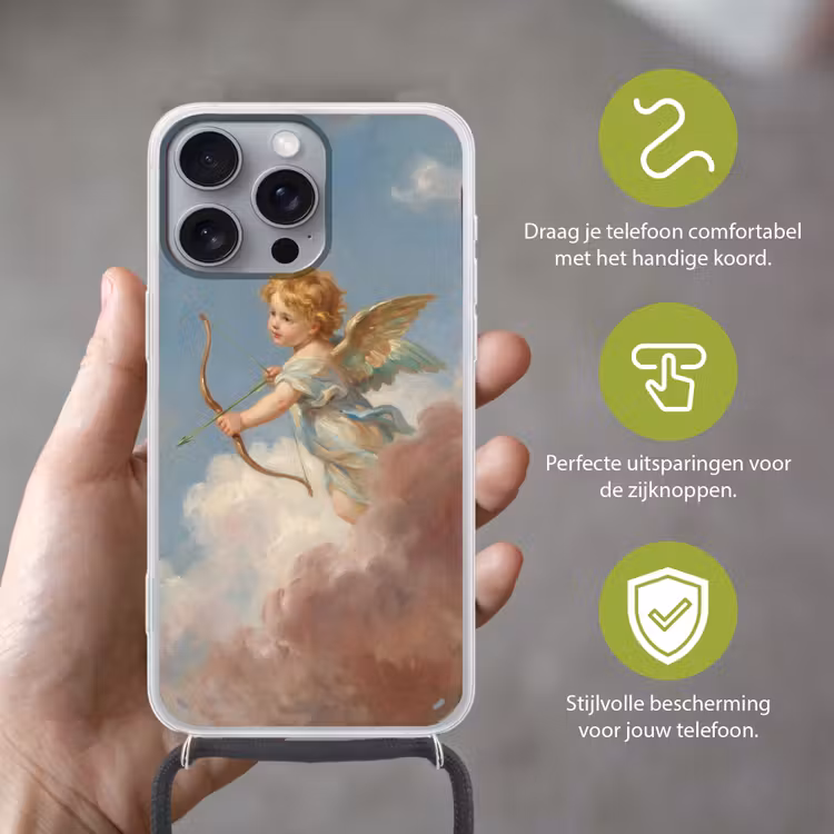 Engel - Pijl en boog - Mythologie - Klassiek Hoesje iPhone 16 Pro Max met koord klein -sfeer2_NL