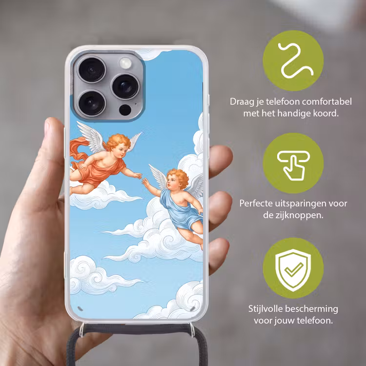 Engel - Vliegend - Klassiek - Blauw Hoesje iPhone 16 Pro Max met koord klein -sfeer2_NL