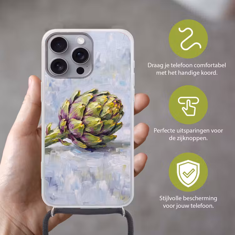 Telefoonhoesje met koord - Eten - Artisjok - Modern - Eten - Artisjok - Modern Hoesje iPhone 16 Pro Max met koord klein