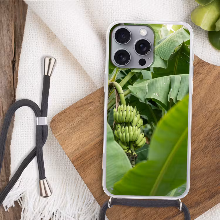 Eten - Bananen - Plantage - Groen Hoesje iPhone 16 Pro Max met koord klein -sfeer4