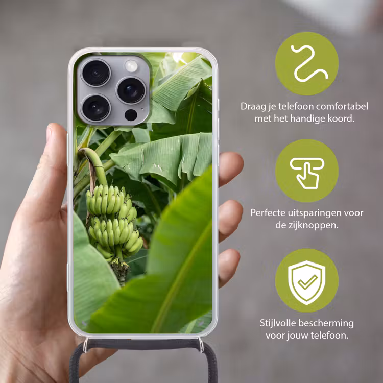Eten - Bananen - Plantage - Groen Hoesje iPhone 16 Pro Max met koord klein -sfeer2_NL