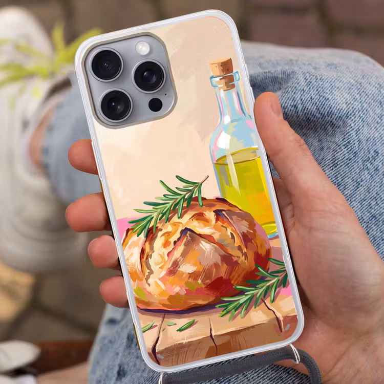 Eten - Brood - Olijfolie - Abstract - Keuken Hoesje iPhone 16 Pro Max met koord klein -sfeer3