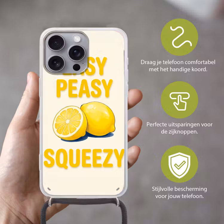 Eten - Citroenen - Keuken - Illustratie - Geel Hoesje iPhone 16 Pro Max met koord klein -sfeer2_NL