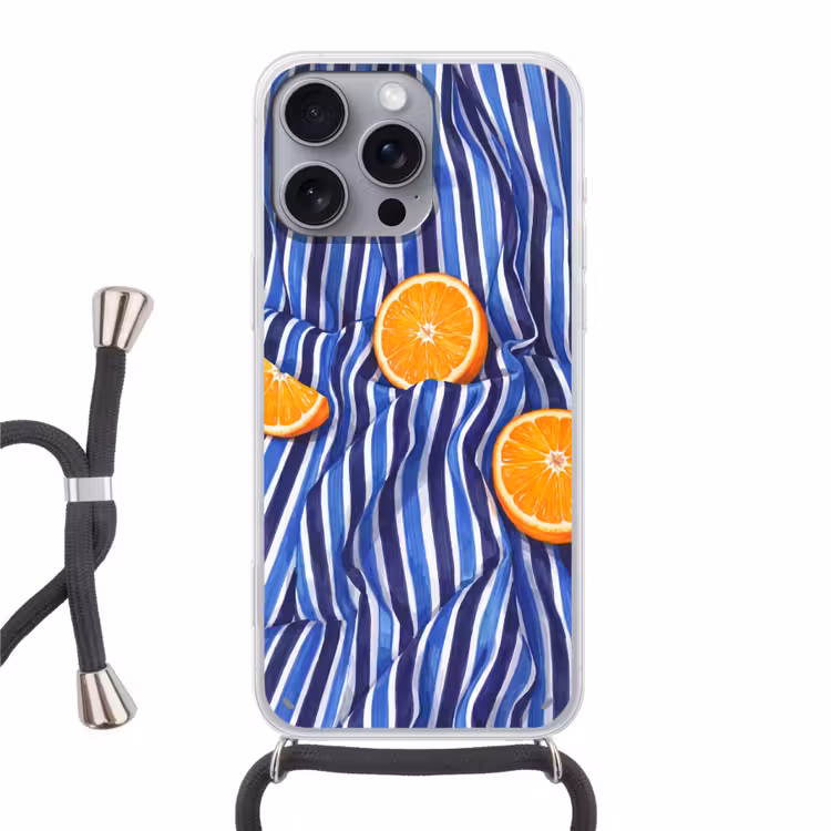 Telefoonhoesje met koord - Eten - Fruit - Oranje - Eten - Fruit - Oranje Hoesje iPhone 16 Pro Max met koord klein