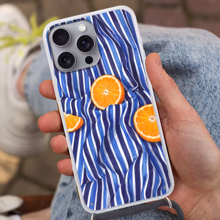 Telefoonhoesje met koord - Eten - Fruit - Oranje - Eten - Fruit - Oranje Hoesje iPhone 16 Pro Max met koord klein
