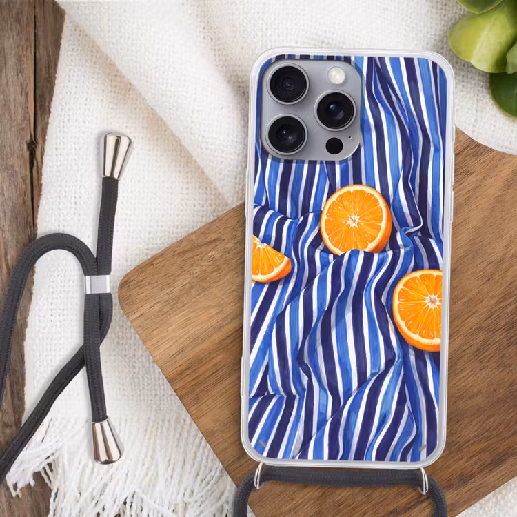 Telefoonhoesje met koord - Eten - Fruit - Oranje - Eten - Fruit - Oranje Hoesje iPhone 16 Pro Max met koord klein