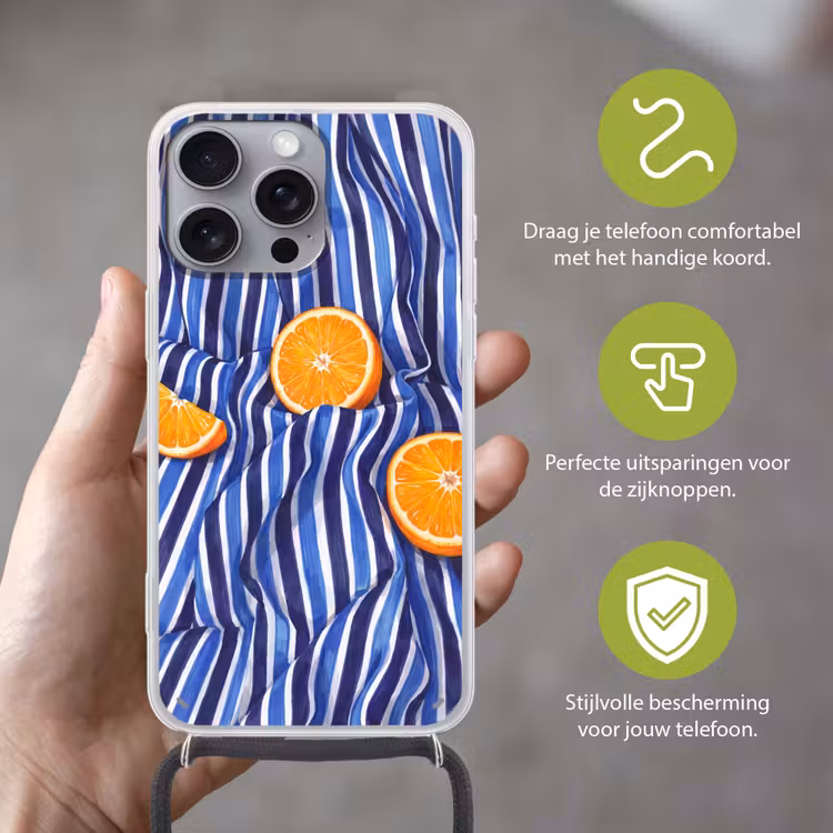 Telefoonhoesje met koord - Eten - Fruit - Oranje - Eten - Fruit - Oranje Hoesje iPhone 16 Pro Max met koord klein