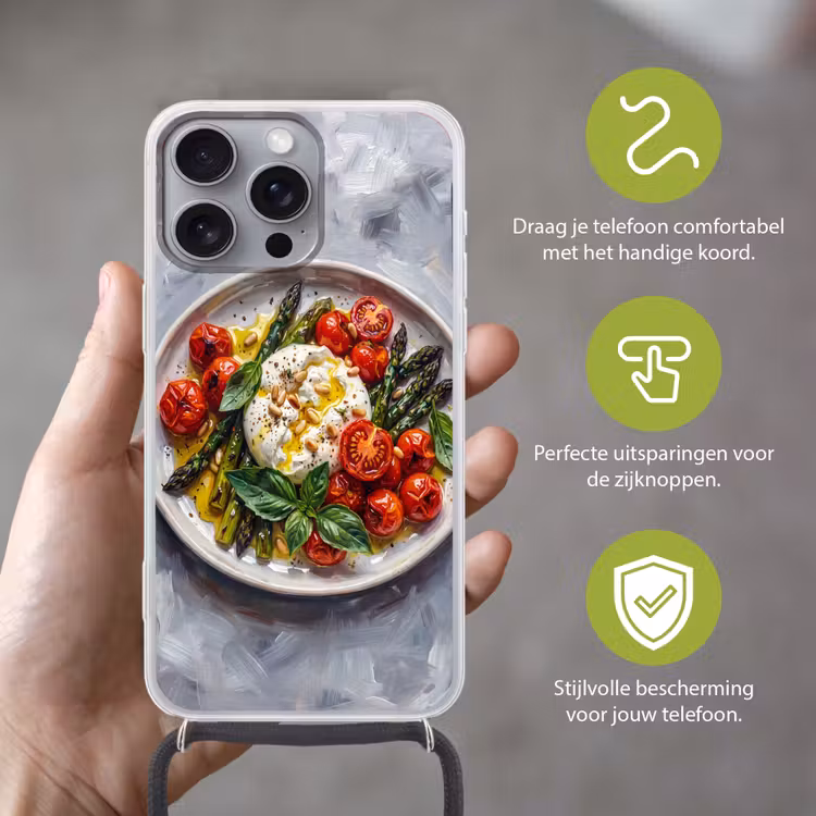 Eten - Groenten - Kaas - Modern - Vers Hoesje iPhone 16 Pro Max met koord klein -sfeer2_NL