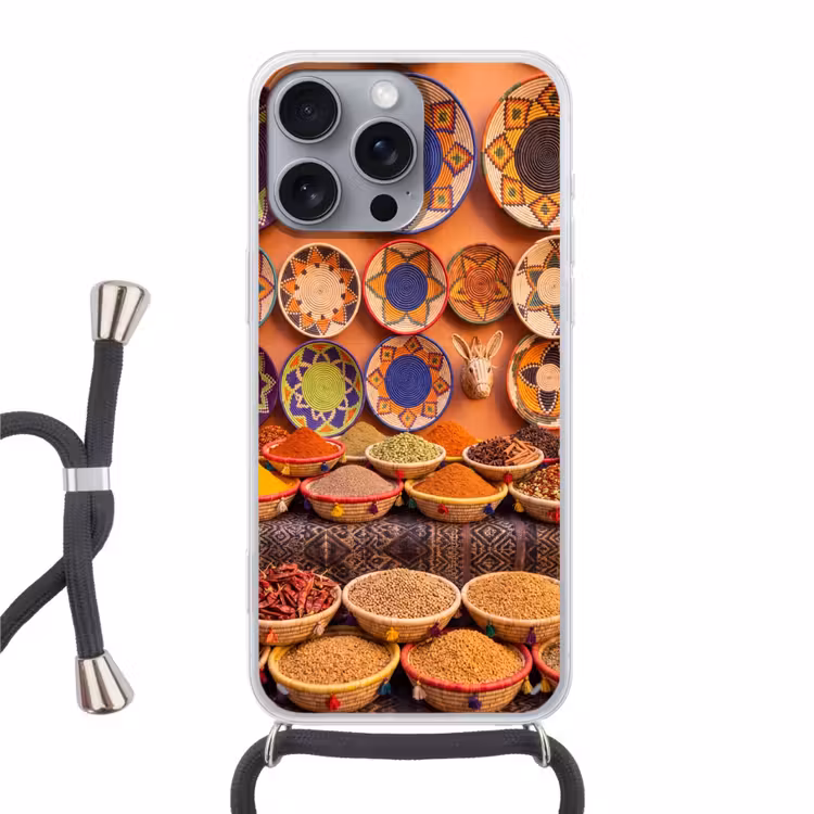 Telefoonhoesje met koord - Eten - Kleurrijk - Cultuur - Eten - Kleurrijk - Cultuur Hoesje iPhone 16 Pro Max met koord klein