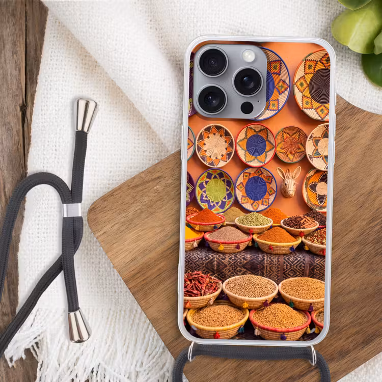 Telefoonhoesje met koord - Eten - Kleurrijk - Cultuur - Eten - Kleurrijk - Cultuur Hoesje iPhone 16 Pro Max met koord klein