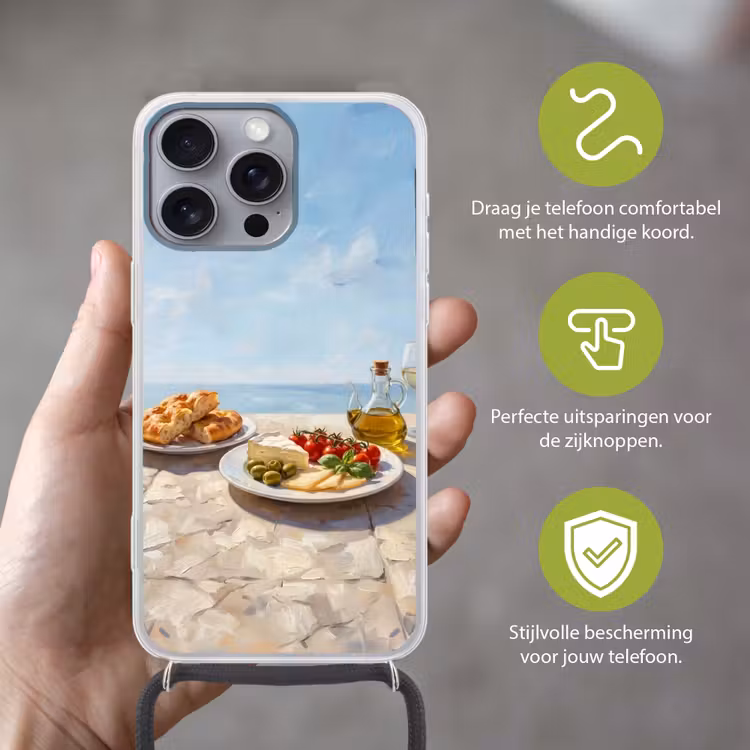 Eten - Middellandse Zee - Natuur - Geschilderd Hoesje iPhone 16 Pro Max met koord klein -sfeer2_NL