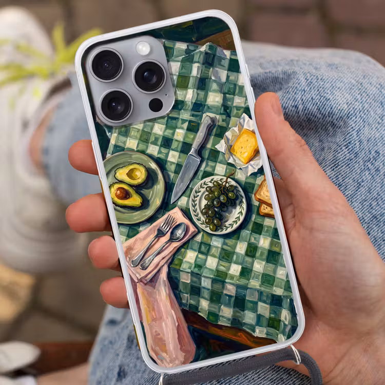 Eten - Ontbijt - Tafel - Modern - Groen Hoesje iPhone 16 Pro Max met koord klein -sfeer3