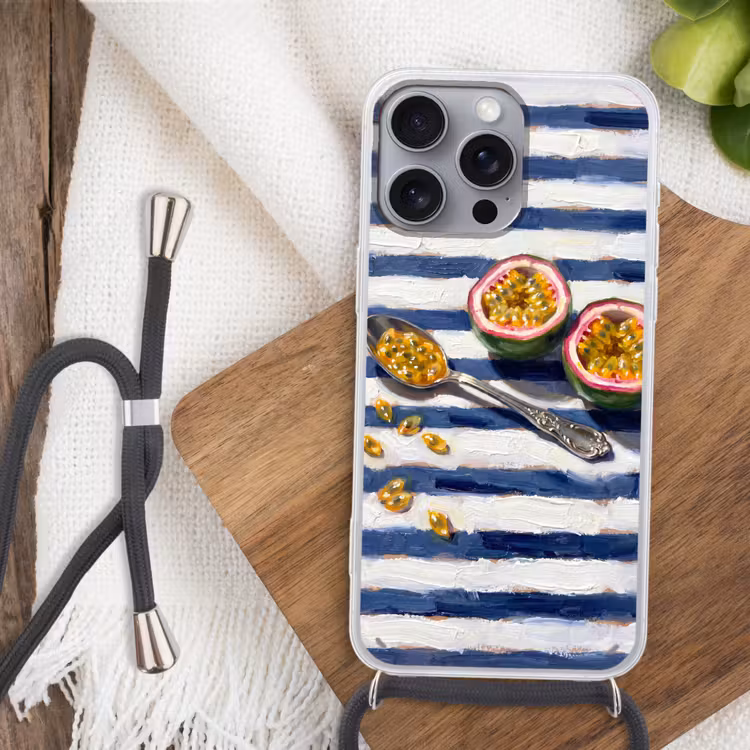 Eten - Passievrucht - Tropisch - Modern - Kleurrijk Hoesje iPhone 16 Pro Max met koord klein -sfeer4