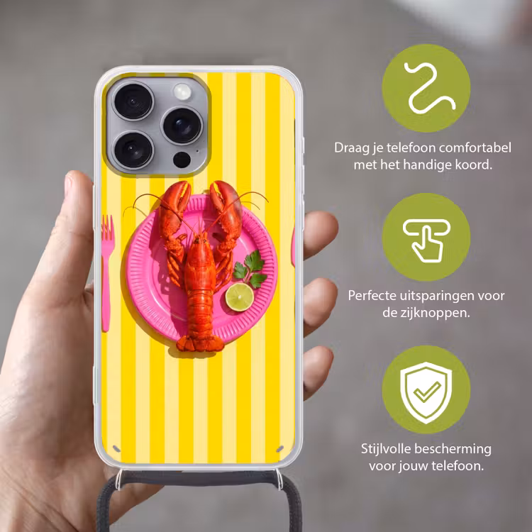 Eten - Roze - Geel - Modern - Culinaire Hoesje iPhone 16 Pro Max met koord klein -sfeer2_NL