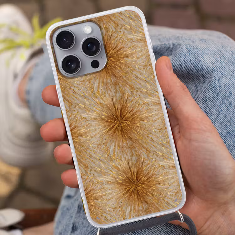 Explosie - Abstract - Goud - Wit Hoesje iPhone 16 Pro Max met koord klein 804 -sfeer3