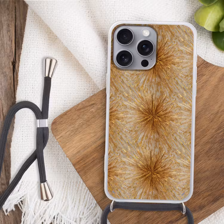 Explosie - Abstract - Goud - Wit Hoesje iPhone 16 Pro Max met koord klein 804 -sfeer4