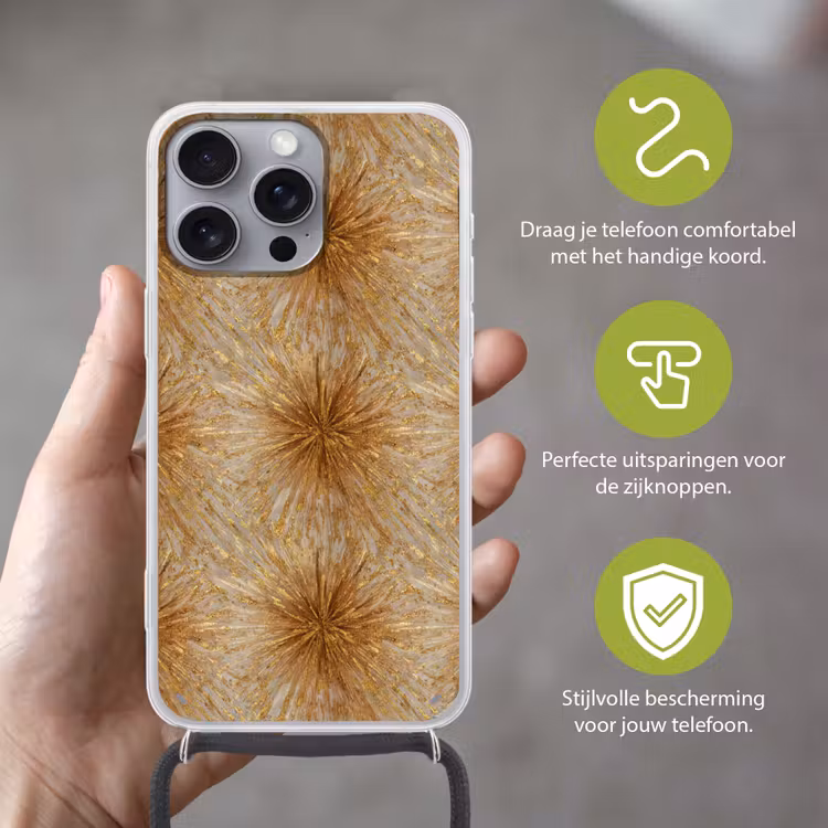 Explosie - Abstract - Goud - Wit Hoesje iPhone 16 Pro Max met koord klein 804 -sfeer2_NL