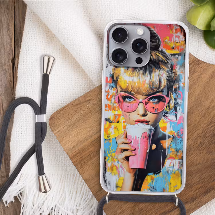 Expressief - Milkshake - Vrouw - Felle kleuren Hoesje iPhone 16 Pro Max met koord klein -sfeer4
