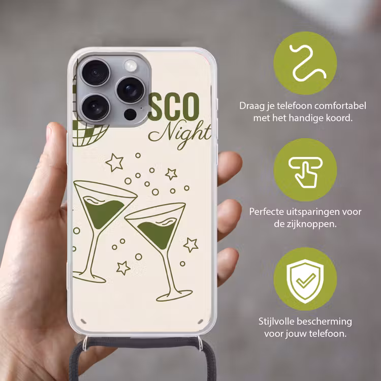 Feest - Disco - Drank - Illustratie - Groen Hoesje iPhone 16 Pro Max met koord klein -sfeer2_NL