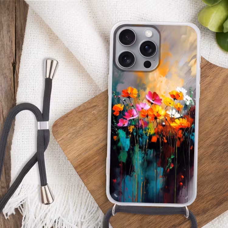 Felgekleurd - Bloemblaadjes - Abstract Hoesje iPhone 16 Pro Max met koord klein -sfeer4