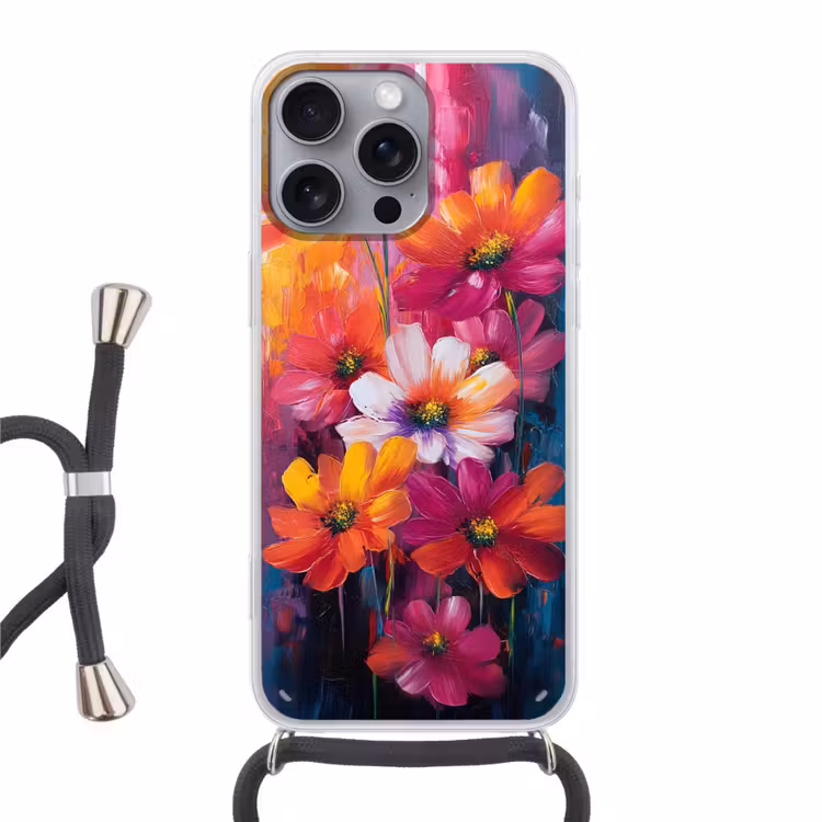 Felle bloemen - Dynamisch - Levendig Hoesje iPhone 16 Pro Max met koord klein -3d