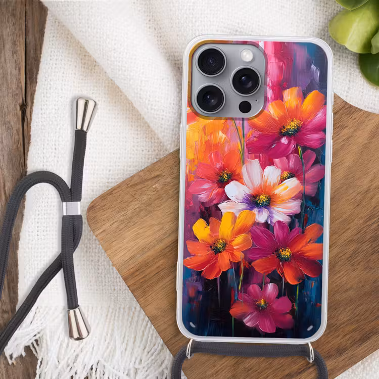 Felle bloemen - Dynamisch - Levendig Hoesje iPhone 16 Pro Max met koord klein -sfeer4