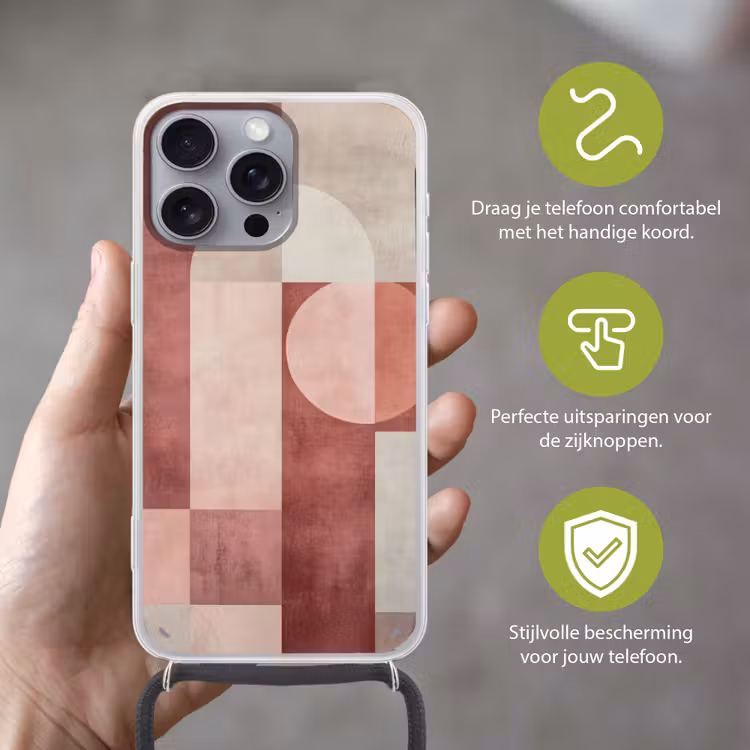 Figuren - Abstract - Roze Hoesje iPhone 16 Pro Max met koord klein -sfeer2_NL