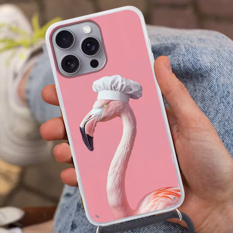 Flamingo - Roze - Koksmuts - Vogel Hoesje iPhone 16 Pro Max met koord klein -sfeer3