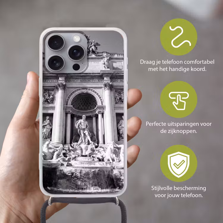 Fontein - Beelden - Architectuur - Zwart-wit Hoesje iPhone 16 Pro Max met koord klein -sfeer2_NL
