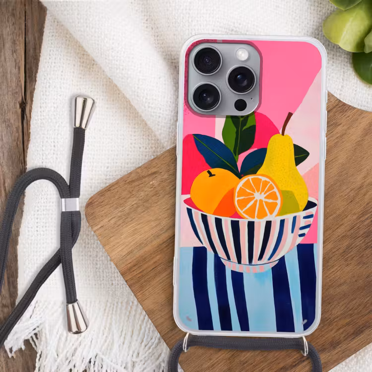 Fruit - Abstracte achtergrond - Roze Hoesje iPhone 16 Pro Max met koord klein -sfeer4
