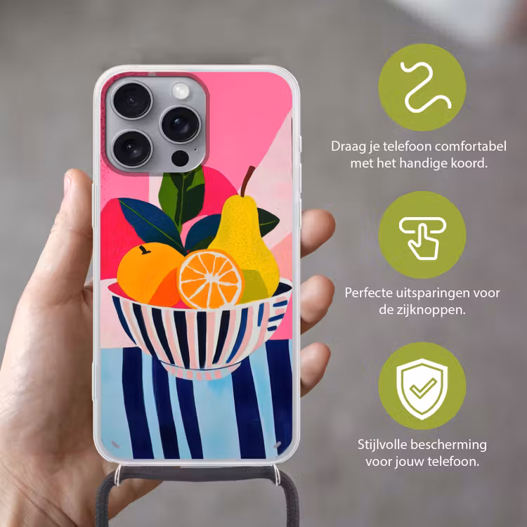 Fruit - Abstracte achtergrond - Roze Hoesje iPhone 16 Pro Max met koord klein -sfeer2_NL