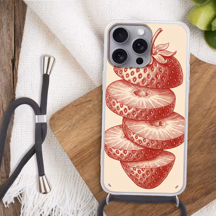 Fruit - Gesneden - Illustratie - Rood - Vintage Hoesje iPhone 16 Pro Max met koord klein -sfeer4