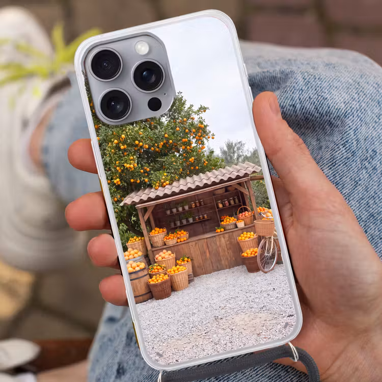 Telefoonhoesje met koord - Fruit - Markt - Landelijk - Fruit - Markt - Landelijk Hoesje iPhone 16 Pro Max met koord klein