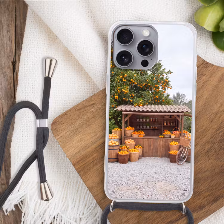 Telefoonhoesje met koord - Fruit - Markt - Landelijk - Fruit - Markt - Landelijk Hoesje iPhone 16 Pro Max met koord klein